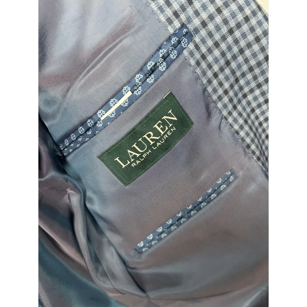 Lauren Ralph Lauren Blazer Mens 42L Blue Checked 2 Button Stretch Sport Coat